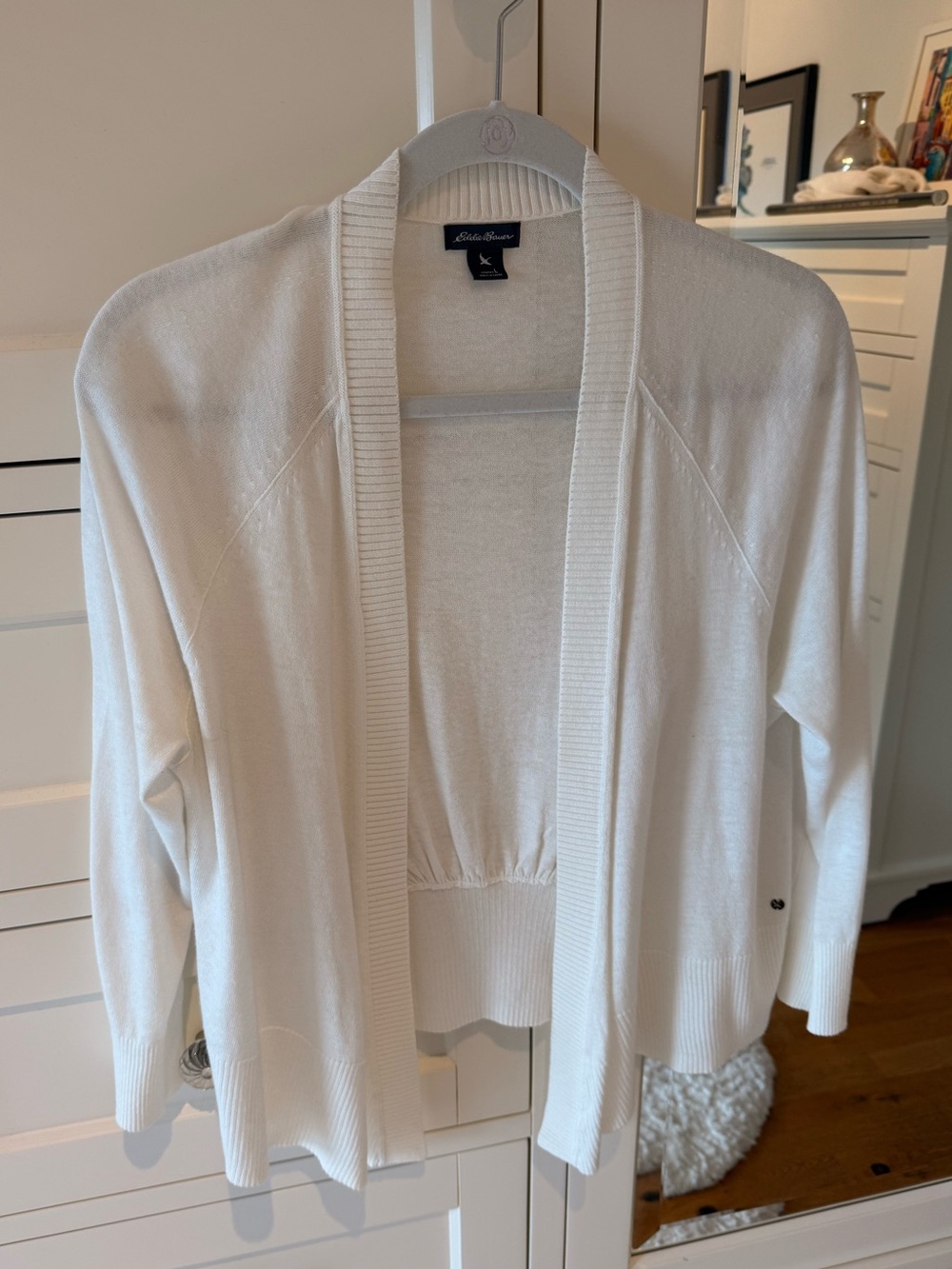 Eddie Bauer Cardigan Size L Women’s White Open-Front EUC